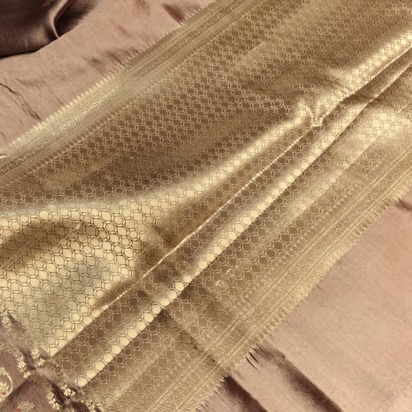 Beige with lehariya border raw mango saree