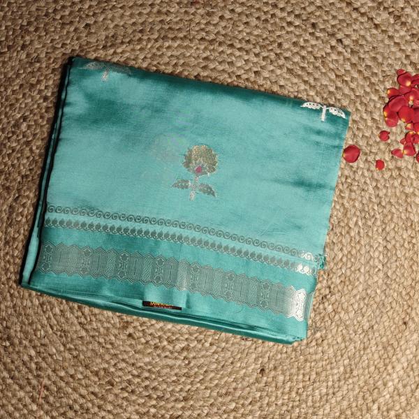Sea green contemporary design raw mango silk saree