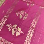 Rani pink with lehariya border pure raw mango silk saree