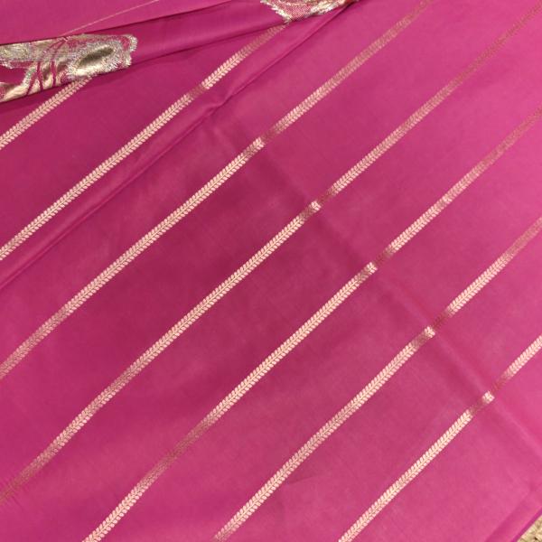 Rani pink with lehariya border pure raw mango silk saree