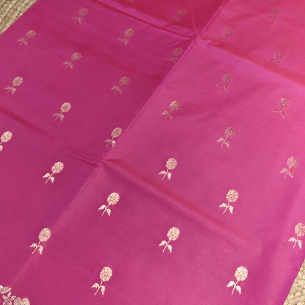 Rani pink with lehariya border pure raw mango silk saree