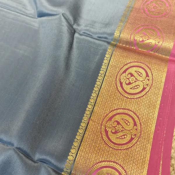 Grey and pink border pure crepe silk saree 120gsm