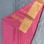 Grey and pink border pure crepe silk saree 120gsm