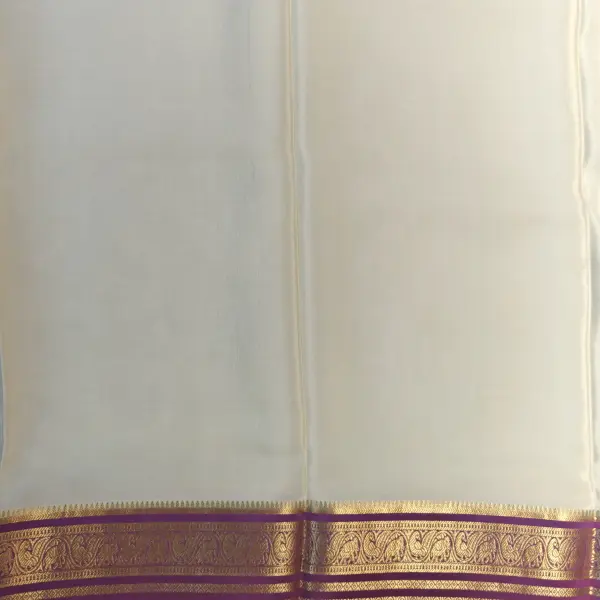 Cream body with green and pink rich border pure crepe silk saree 120gsm