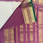 Cream body with green and pink rich border pure crepe silk saree 120gsm