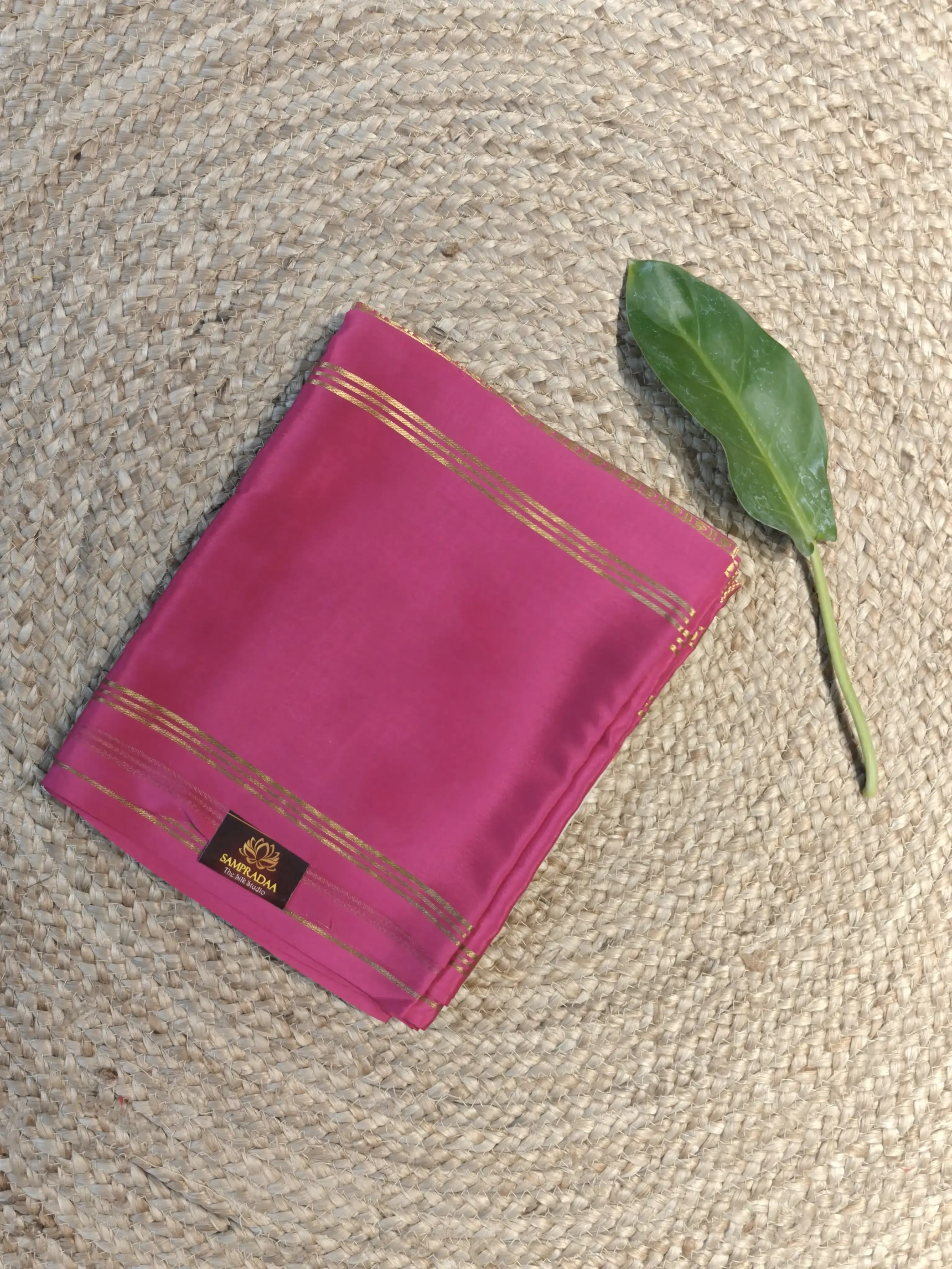 Pista green printed silk with pink gap border pure crepe silk saree 120gsm