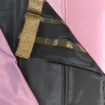 Rose pink plain saree with black rich border pure crepe silk saree 120gsm