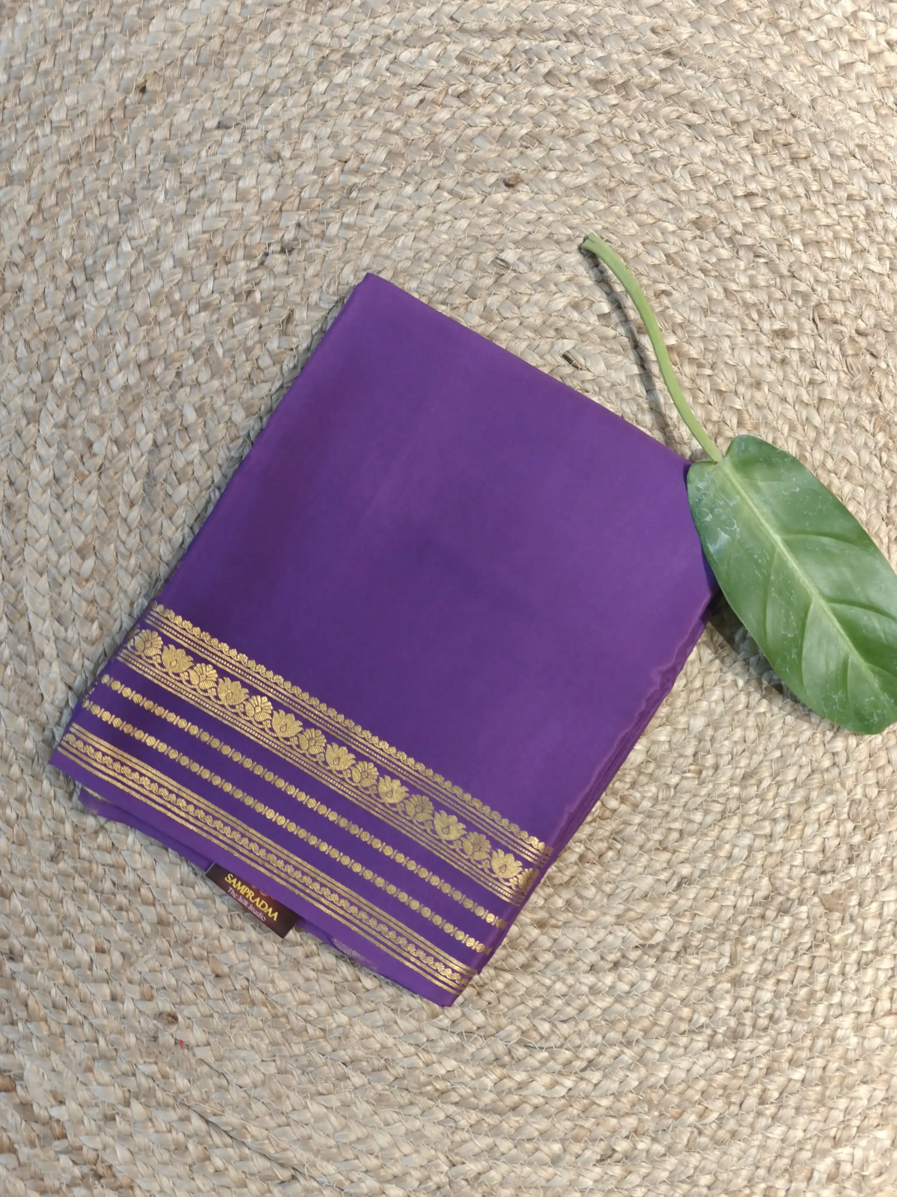 Purple plain with rich border and pallu pure mysore crepe silk saree 120gsm