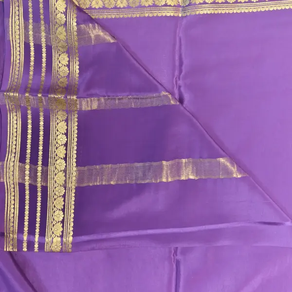 Purple plain with rich border and pallu pure mysore crepe silk saree 120gsm