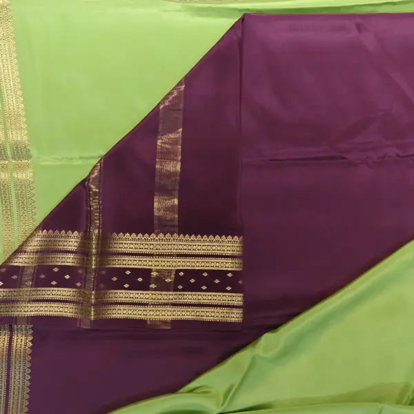Parrot green with contrast magenta pallu and blouse pure crepe silk saree 120gsm