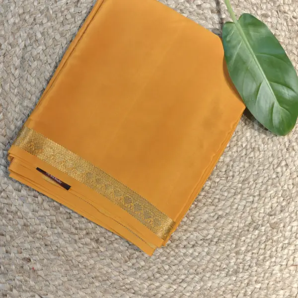 Mustard yellow plain Pure Mysore crepe silk saree 120gsm