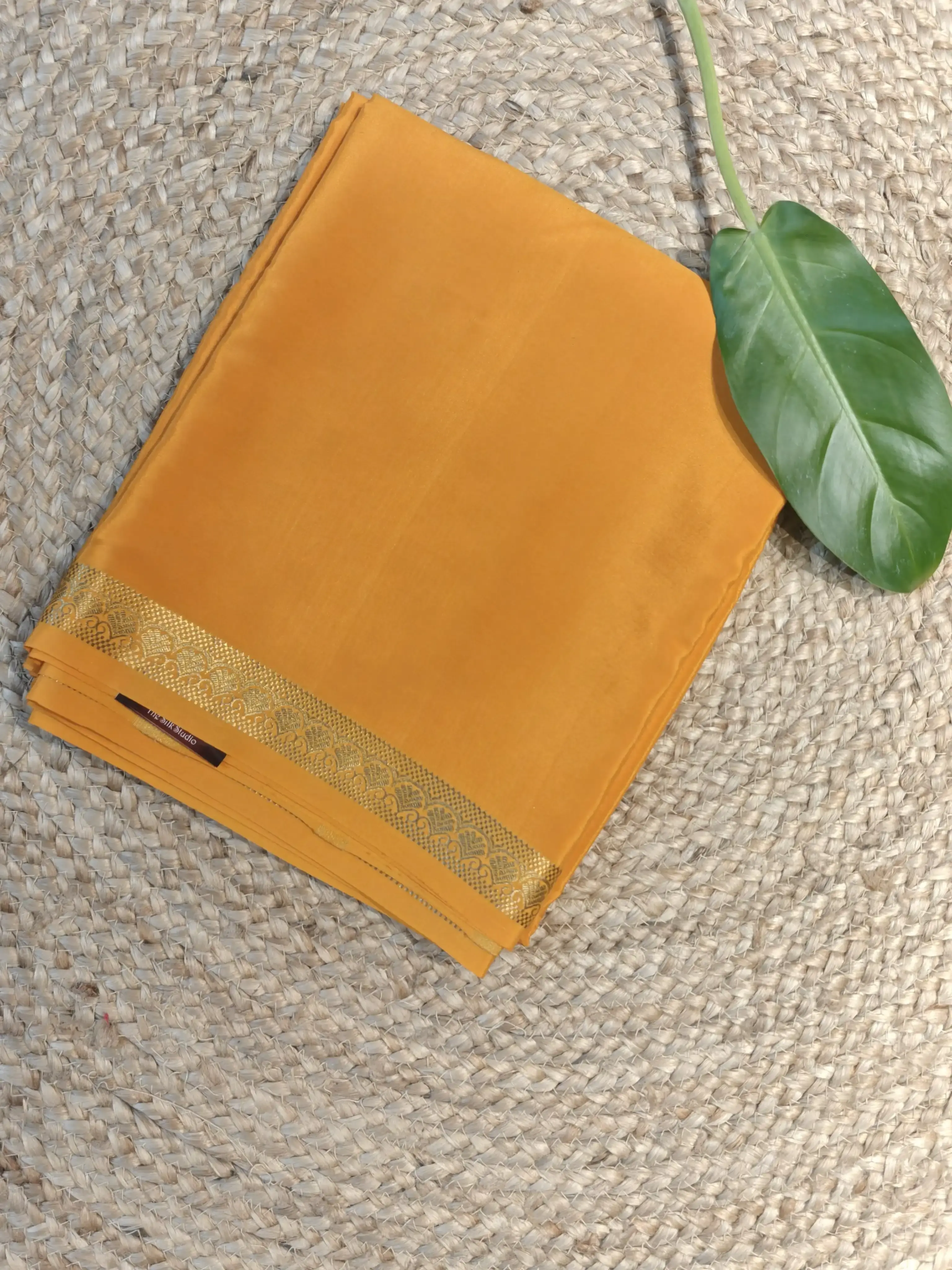 Mustard yellow plain Pure Mysore crepe silk saree 120gsm