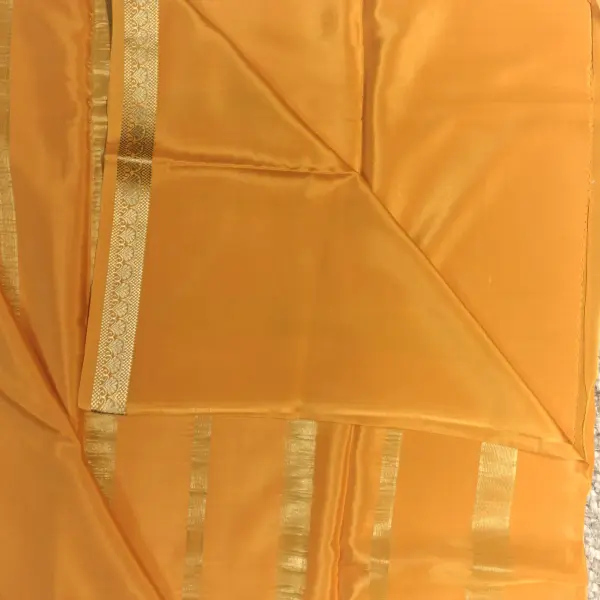 Mustard yellow plain Pure Mysore crepe silk saree 120gsm