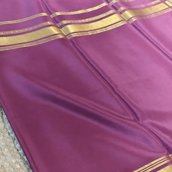 Purple long bentex border pure crepe silk saree 120gsm