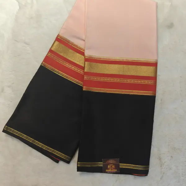 Baby pink and black 2D pure crepe silk saree 120gsm