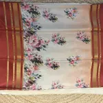 Peach printed silk with red gap border pure crepe silk saree 120gsm