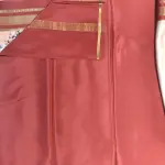 Peach printed silk with red gap border pure crepe silk saree 120gsm