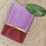 Lavender with maroon border pure crepe silk saree 70gsm