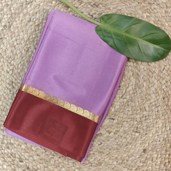 Lavender with maroon border pure crepe silk saree 70gsm